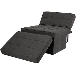 Folding Black 1 Piece Metal Outdoor/Indoor Day Bed with Grey Cushions Medium 28 in. Width