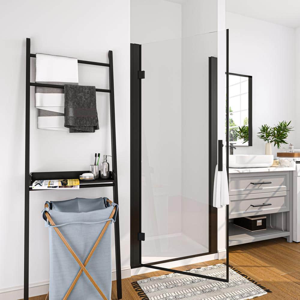 34'' W x 72'' H Frameless Clear Glass Pivot Shower Door in Matte Black Finish
