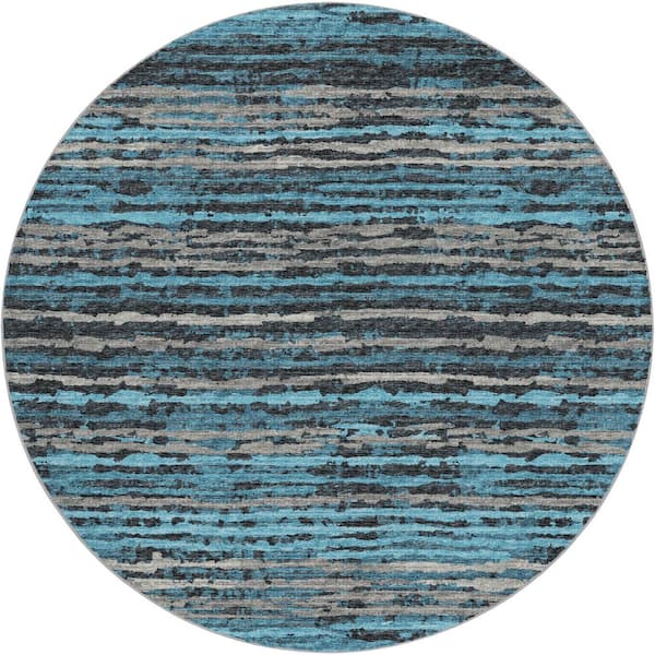 Dream Shag Premium Machine Washable Abstract ADS75 Peacock 8 ft. x 8 ft. Round Rug