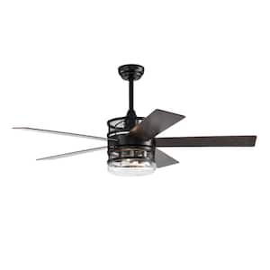 52 in. Contemporary Indoor Black 2-Light Ceiling Fan Light with Crystal Shade and Adjustable Height