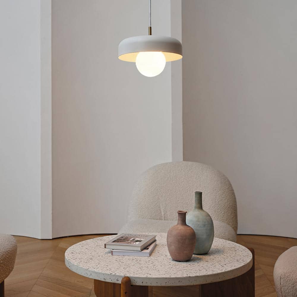 Adjustable Matte White Metal Pendant with Brass Accents