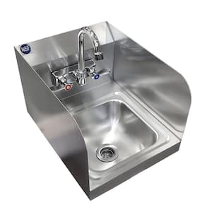 12 in. x 16 in. Commercial Stainless Steel Wall Mounted Hand Sink with Side Splash and Gooseneck Faucet. NSF Certified