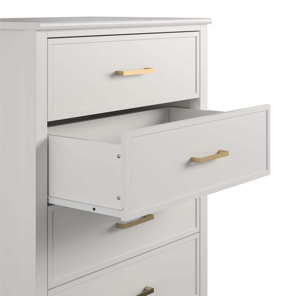 White and Gold 4-Drawer Dresser with Trendy Hardware