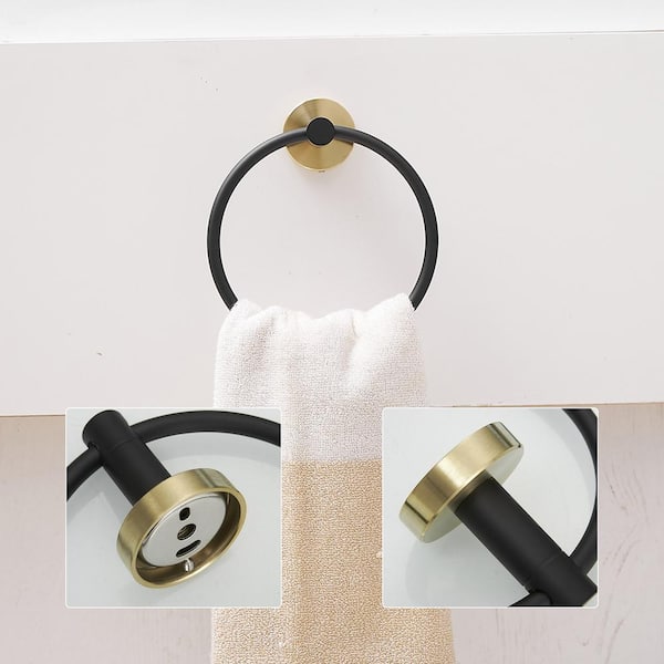 TURS 5-Piece Bathroom Hardware Set Black and Gold Towel Bar Sets Include 24  Inch Towel Bar Hand Towel Holder Toilet Paper Holder and 2 Towel