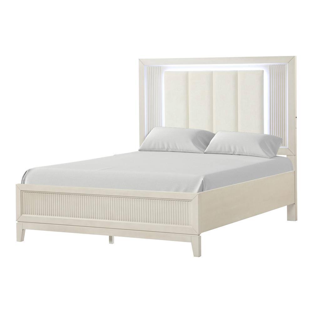 Furniture of America Quinby White Wood Frame King Panel Bed with LED on