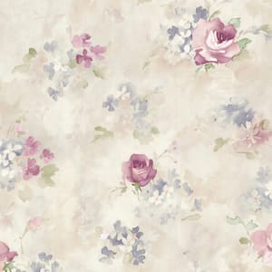 Morning Dew Plum, Lilac & Cream Vinyl Roll Wallpaper (Covers 55 sq. ft.)