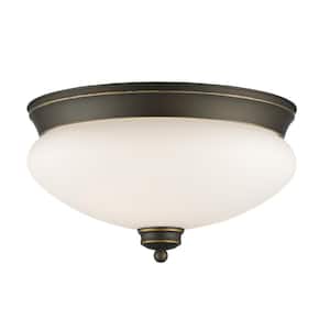 15.75 in. 3-Light Olde Bronze Flush Mount with Matte Opal Shade