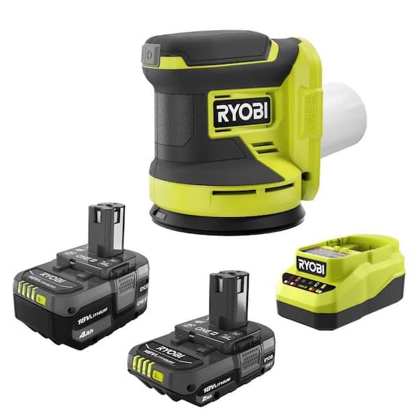 ONE+ 18V Lithium-Ion 4.0 Ah Battery, 2.0 Ah Battery and Charger Kit with ONE+ Cordless 5 in. Random Orbit Sander