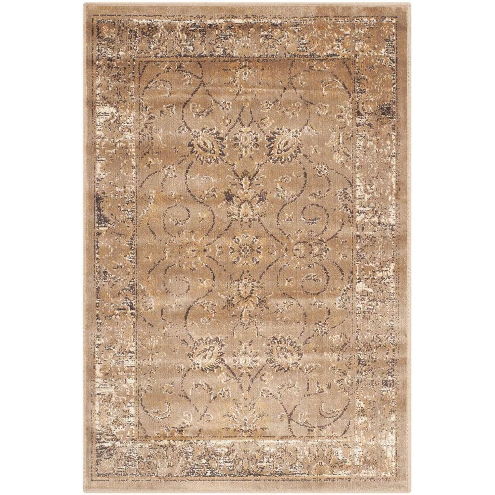 Taupe Rectangular Viscose Vintage Area Rug