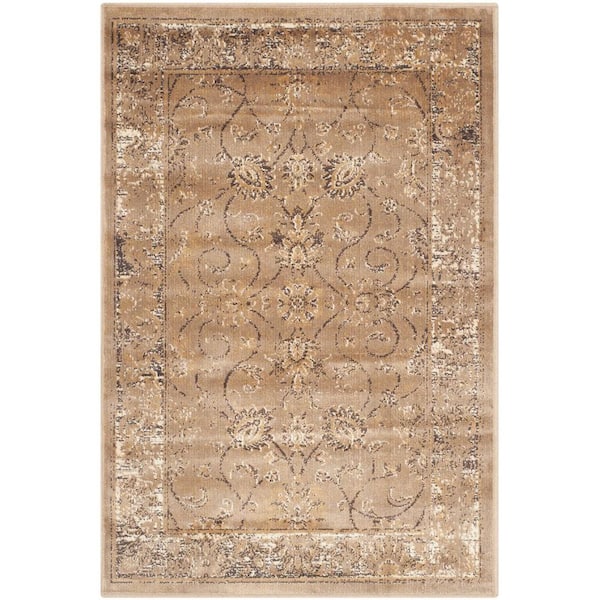 SAFAVIEH Vintage Taupe Doormat 3 ft. x 4 ft. Distressed Border Area Rug