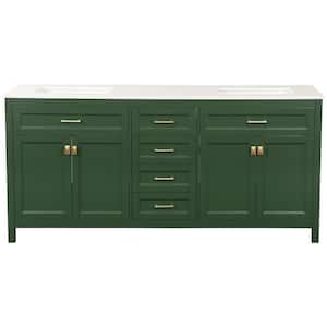 Aphrodite 72 in. W x 22 in. D x 34 in. H Freestanding Bath Vanity in Green with White Marble Top and Double Sink