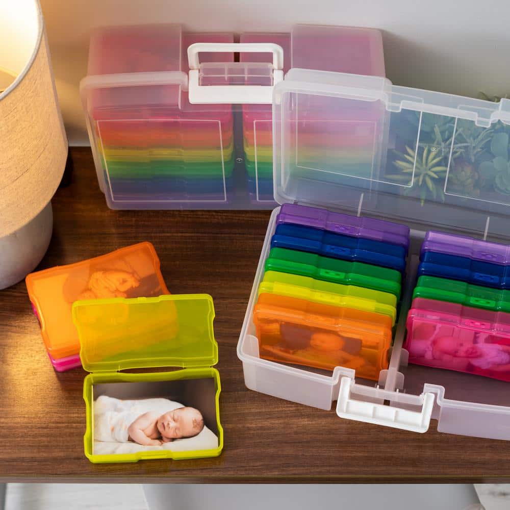 Multicolor Stackable Photo and Craft Storage Box with Handle
