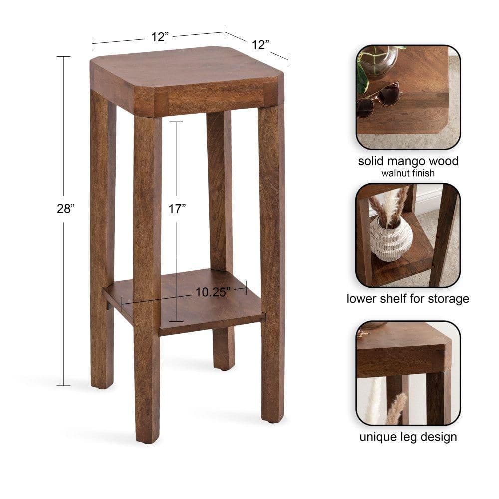 Talcott 12.00 in. Walnut Brown Square Solid Wood End Table - thumbnail 5