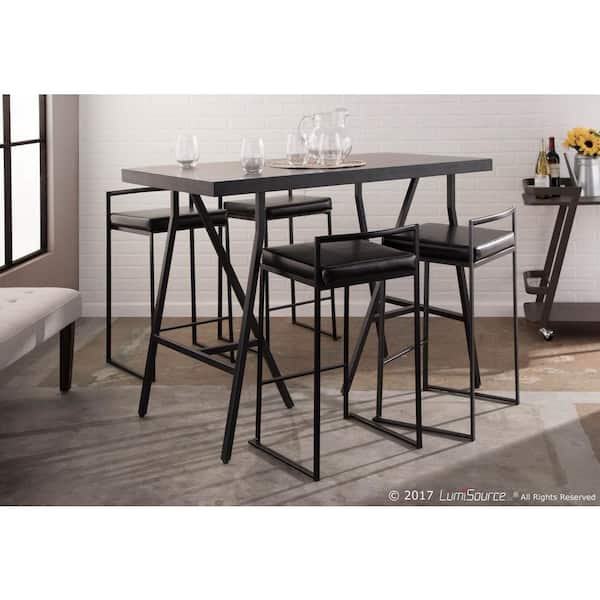Fuji 26 in. Black Stackable Counter Stool with Black Faux Leather Cushion (Set of 2)