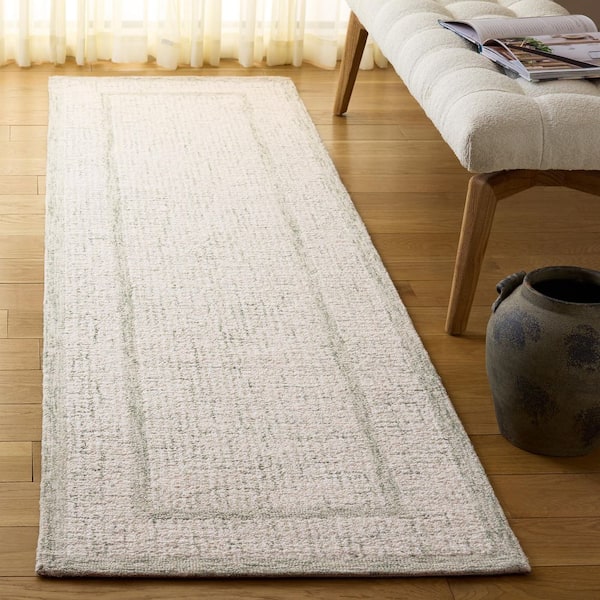 Pine 2 ft. x 8 ft. Sage/Ivory Minimalist Framed Texture Runner Rug