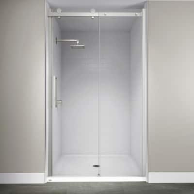 48 in. x 79 in. Semi-Frameless Exposed Sliding Shower Door in Brushed Nickel