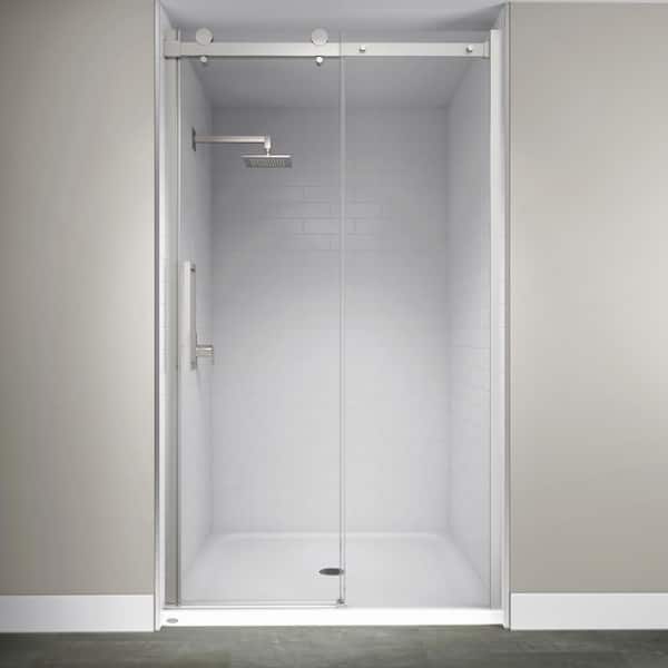 JACUZZI 48 in. x 79 in. Semi-Frameless Exposed Sliding Shower Door in Brushed Nickel