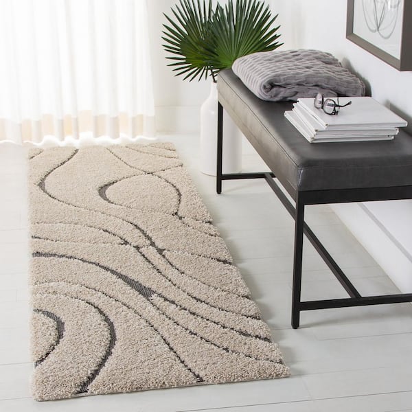 Florida Shag Cream/Gray 2 ft. x 9 ft. Solid Runner Rug
