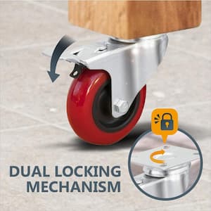 3 in. Dia Swivel Double Lock Polyurethane Plate Casters in Red (4-Pack)