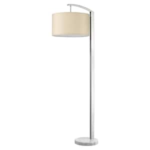64 in. White Station 1-Light Brushed Nickel Standard Floor Lamp With Coarse Ivory Linen Shade