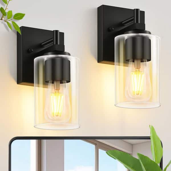 GMGSROM 4.1 in. 1-Light Matte Black Modern Vanity Light with Clear Glass Shade (2-Pack)