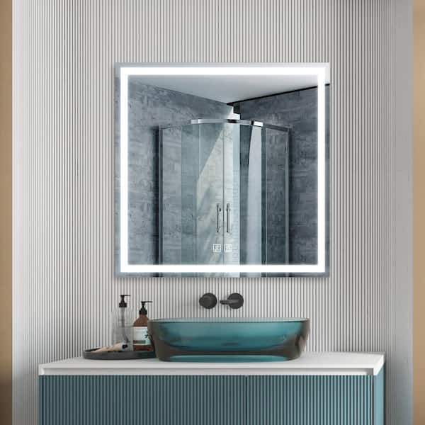 HOMLUX 36 in. W x 36 in. H Rectangular Frameless LED Light with 3 Color and Anti-Fog Wall Mounted Bathroom Vanity Mirror