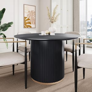 Velara Modern Black Wood Round Pedestal Dining Table, 4 Seat