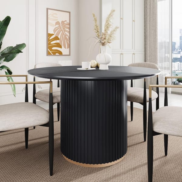 CHRISTOPHER KNIGHT HOME Velara Modern Black Wood Round Pedestal Dining Table, 4 Seat