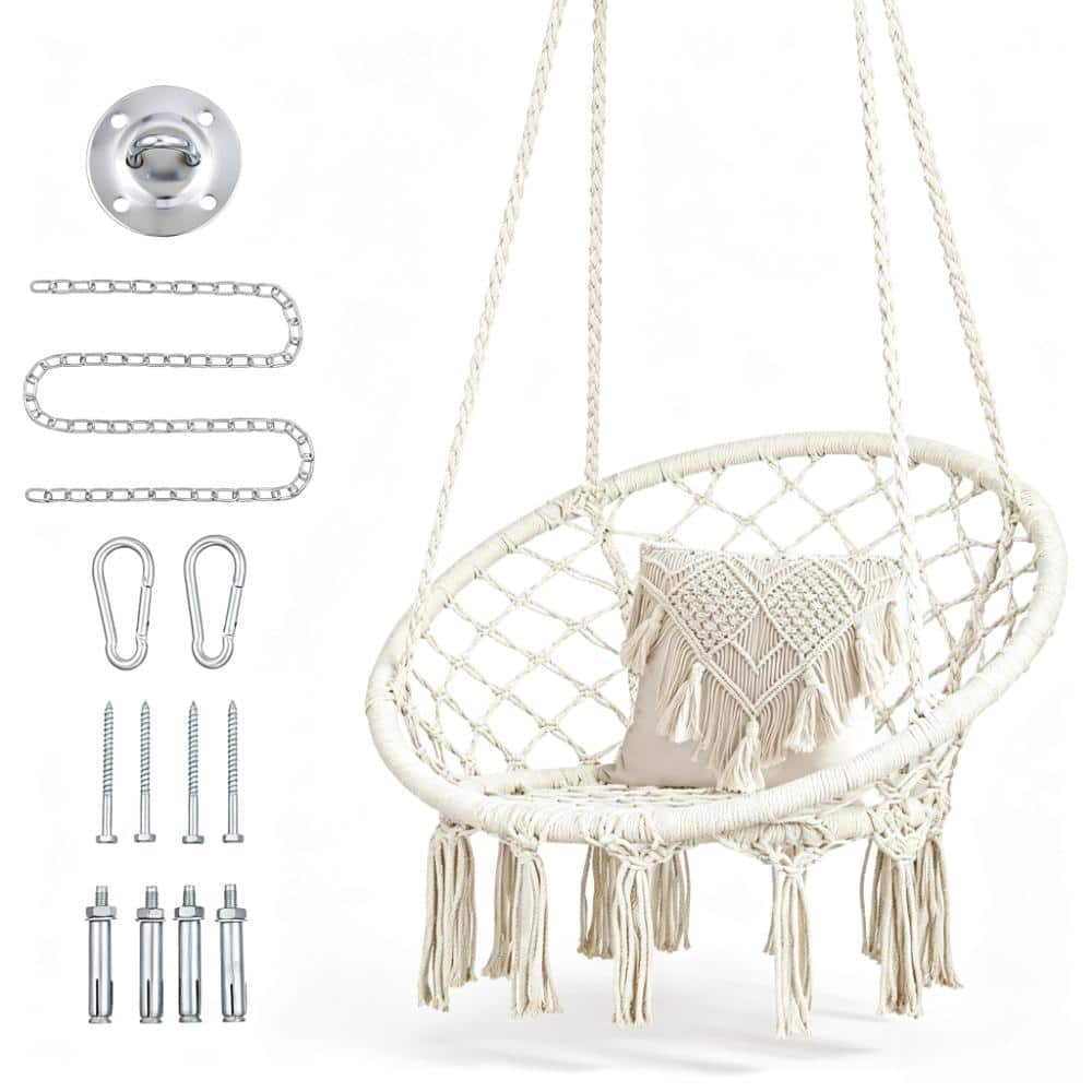 White Macrame Hand-Woven Hammock Swing Chair, Indoor Outdoor Hanging Chair, 265 lbs Weight Capacity price history on PriceWatchPro