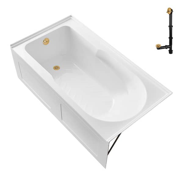 GA-310-22-BGL 60 in. x 32 in. Acrylic Soaking Alcove Bathtub in Glossy White with Left-Hand Drain in Brushed Gold