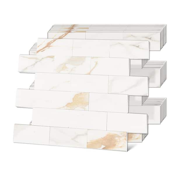 ilemong 11.6 in. x 11.3 in. Peel and Stick Wall Tile for Backsplash PVC Wall Tile Self Adhesive Tile, White Marble (10-Pack)