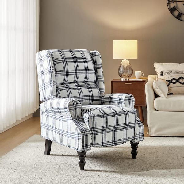 Bogazk Contemporary Classic Plaid Black Upholstered Standard Manual Wingback Recliner With Solid Wood Legs