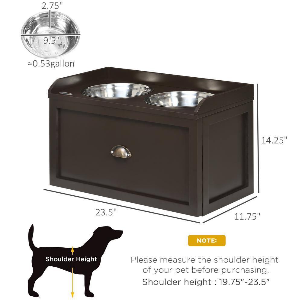 Large Coffee Elevated Dog Feeding Station with Storage Drawer