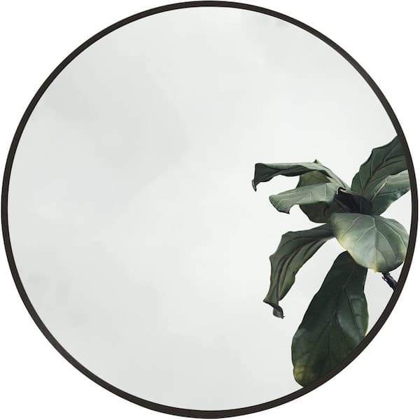 Sarlai 16 in. W x 16 in. H Metal Round Framed Wall Mount Bathroom Vanity Mirror in Black