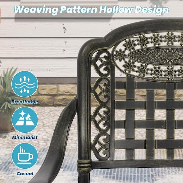 7-Piece Antique Bronze and Gold Cast Aluminum Patio Outdoor Dining Set with 71 in. Rectangular Table and 6-Dining Chairs