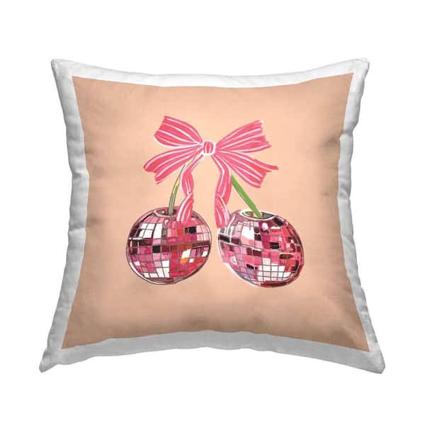 Stupell Industries Cherries with Ribbon Beige Print Polyester 18 in. x 18 in. Throw Pillow