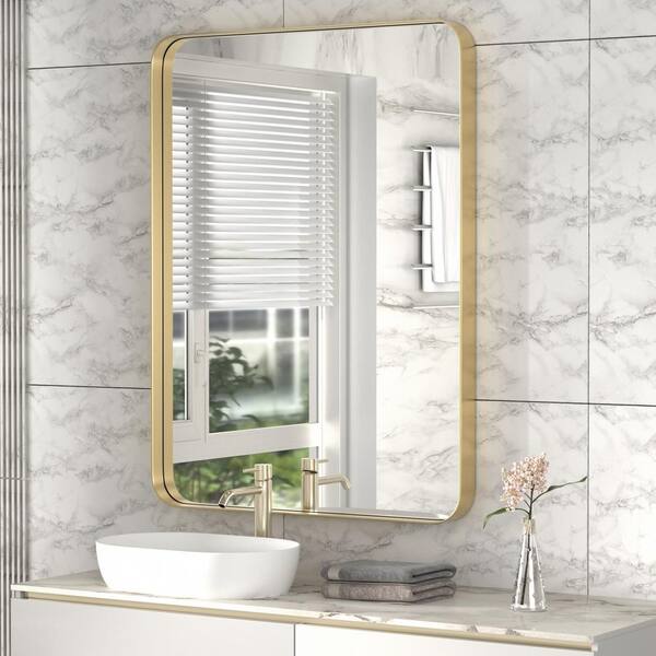 Barnyard Designs 30 inch Gold Round Mirror, Bathroom Vanity Wall Mirrors,  Circle Mirror for Desk, Metal Framed Bedroom Mirror