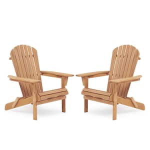 31 in. W x 28 in. D x 36 in. H Wooden Outdoor Folding Adirondack Chair, Wood Lounge Patio Chair, Light Brown (Set of 2)