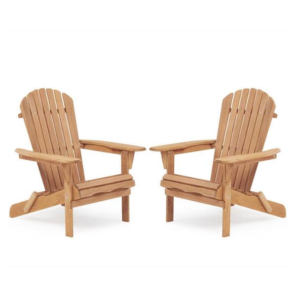 ITOPFOX 31 in. W x 28 in. D x 36 in. H Wooden Outdoor Folding Adirondack Chair, Wood Lounge Patio Chair, Light Brown (Set of 2)