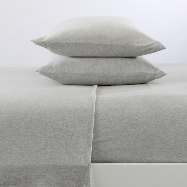 FRESHFOLDS 3Piece Gray Solid Jersey Knit Cotton Twin Deep Pocket Sheet