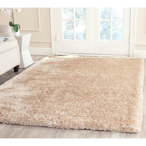 South Beach Shag Champagne 9 ft. x 12 ft. Solid Area Rug