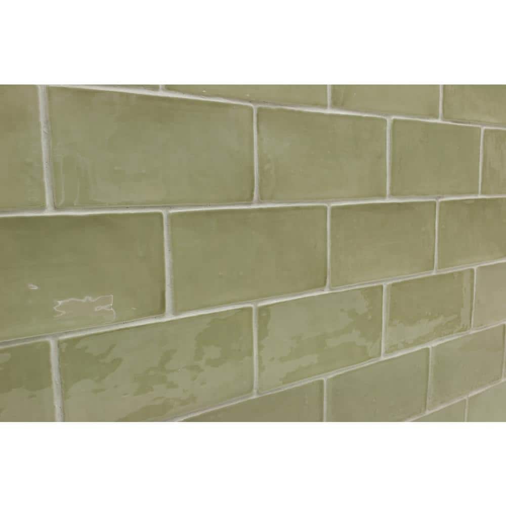 Messi 3" x 6" Polished Green Ceramic Subway Wall Tile