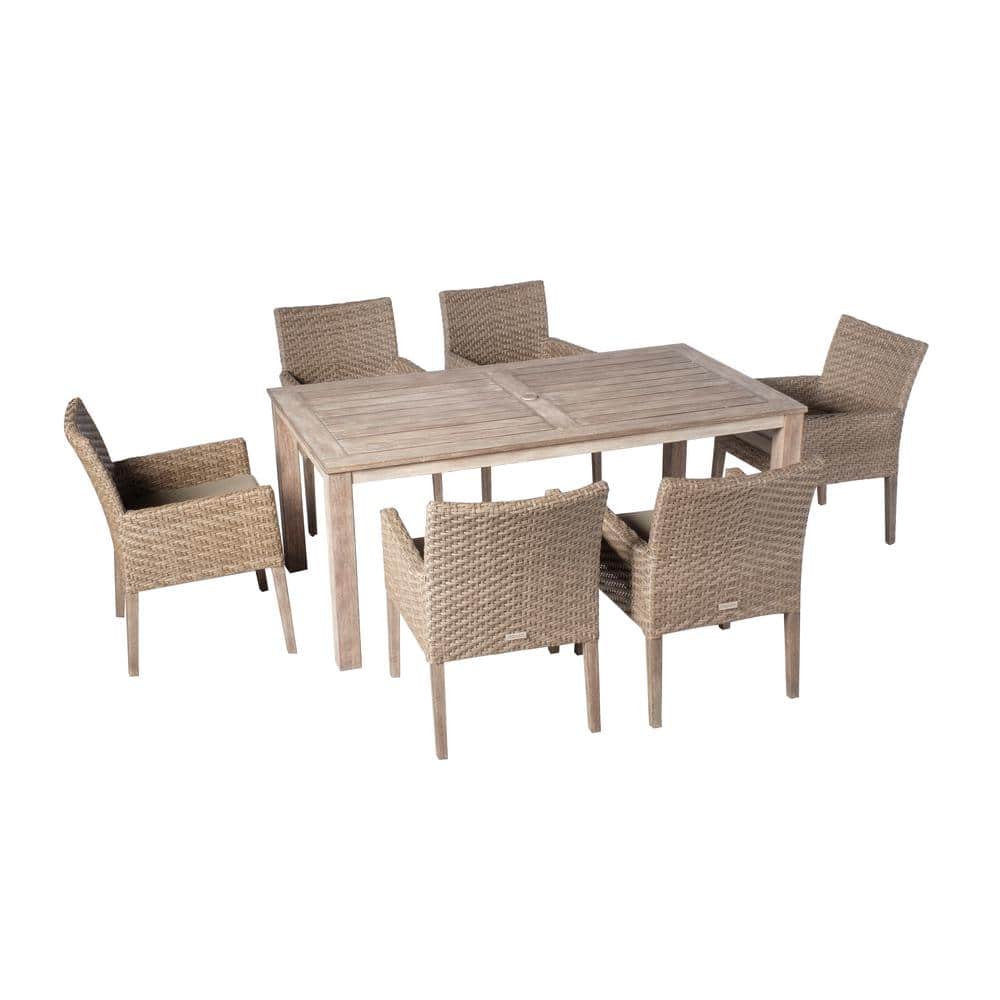 71" Driftwood Eucalyptus and Wicker Patio Dining Set for 6