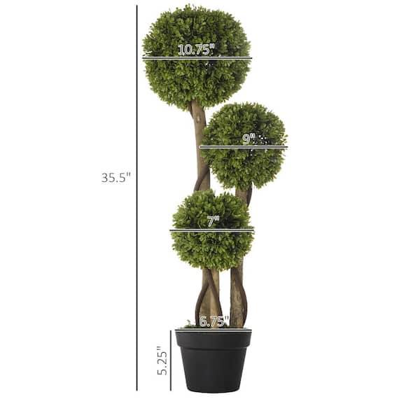 Goplus 3 FT Artificial Boxwood Topiary Tree - Fake Ball Tree With Cement Pot For Indoor Outdoor Decor