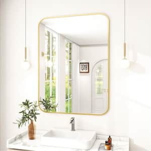 30 in. W x 39 in. H Rectangular Modern Aluminum Alloy Framed Rounded Gold Wall Mirror