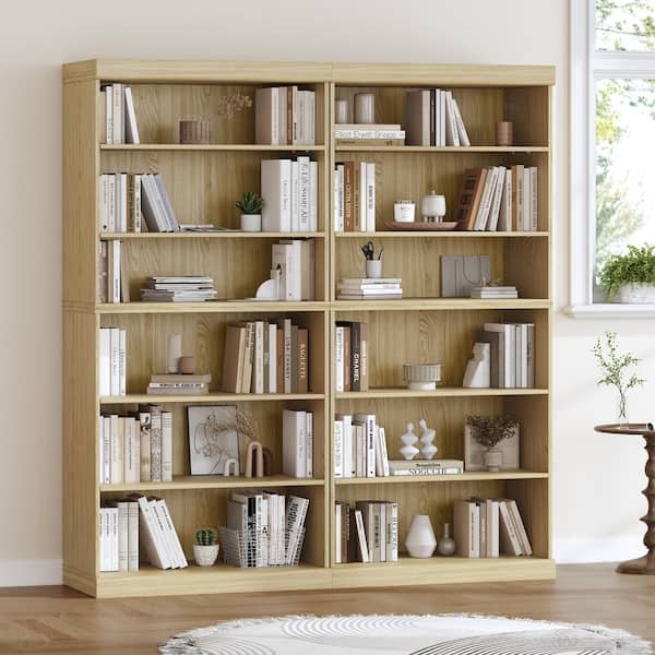 67 in. Tall Light Brown Wood 5-Shelf Bookcase with Adjustable Shelves