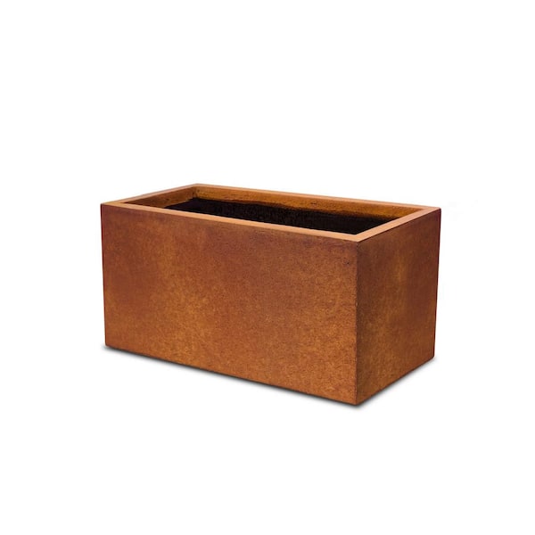 null 31.7 in. L Rectangular Iron Oxide Lightweight Concrete Modern Planter, Outdoor/Indoor Large Planters with Drainage Hole
