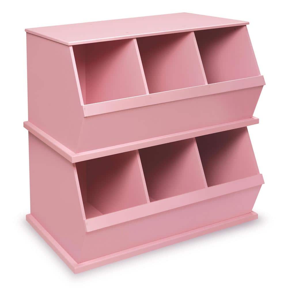 Pink Stackable MDF Three-Bin Kids Storage Cubby