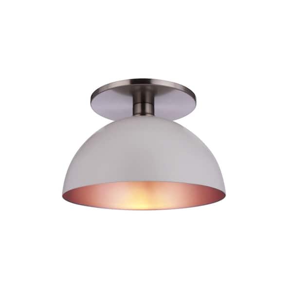 WHP 6 in. Brushed Nickel Recessed Light Semi-Flush Can Conversion Kit with White and Silver Dome Metal Shade
