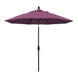 9 ft. Bronze Aluminum Market Collar Tilt Crank Lift Patio Umbrella in Iris Sunbrella